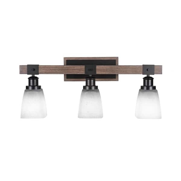 Unbranded Richmond 25.25 in. 3-Light Vanity Light Matte Black and Wood-look Metal with 4.5 in. White Muslin no bulbs included