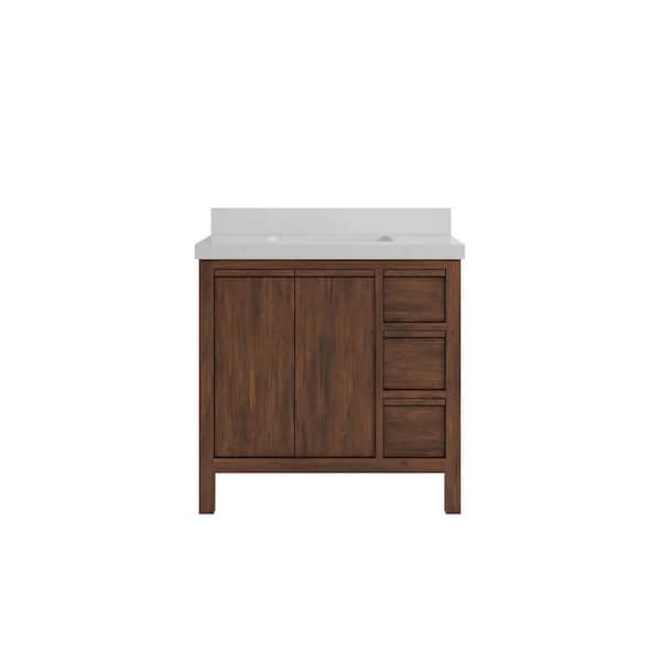 Willow Collections Elizabeth Teak 36 in. W x 22 in. D x 36 in. H Single Sink Bath Vanity Center in Dark Walnut with 2" Carrara Quartz Top