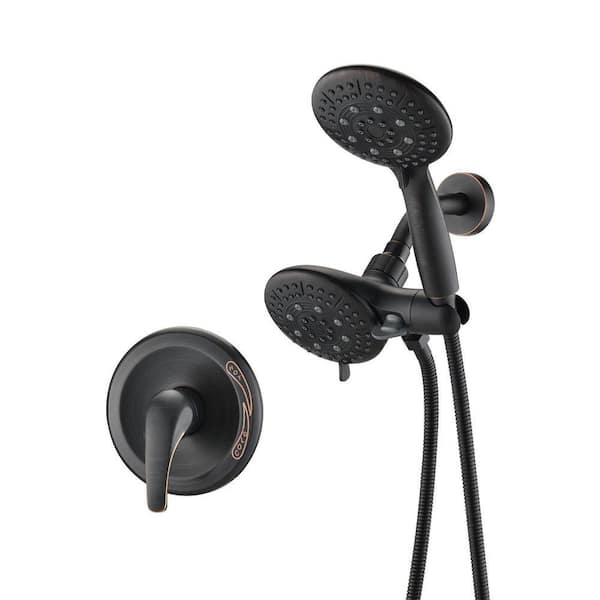 Single-Handle 6-Spray Round High Pressure Shower Faucet with Dual Shower Head in Oil Rubbed Bronze (Valve Included)