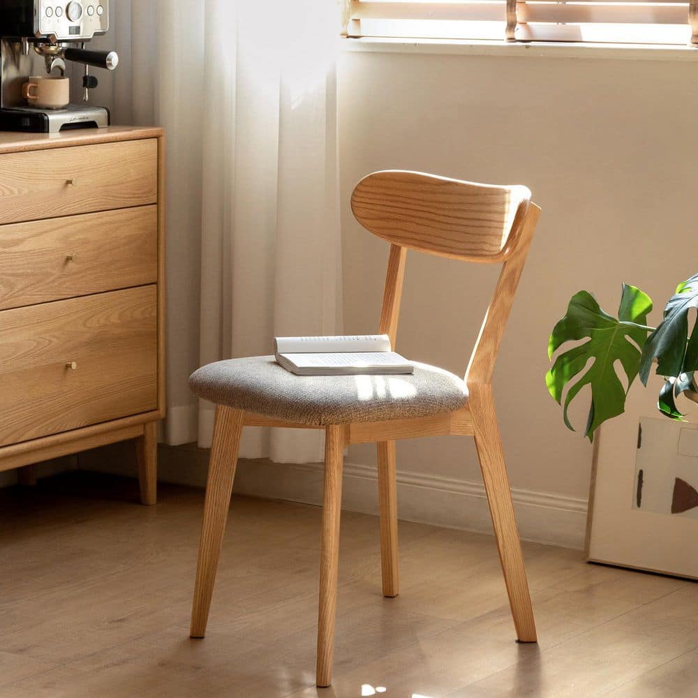 Natural and Ivory White Fabric 100% Solid Oak Wood Dining Chair, Removable Cushion Covers (Set of 2) price history on PriceWatchPro