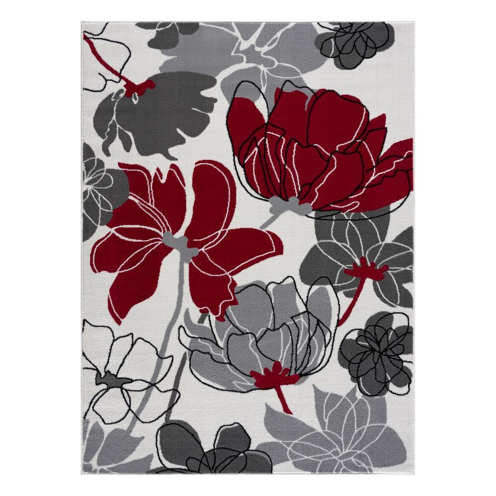 Beverly Rug 8 X 10 Cream Burgundy Laguna Floral Indoor Area Rug HD