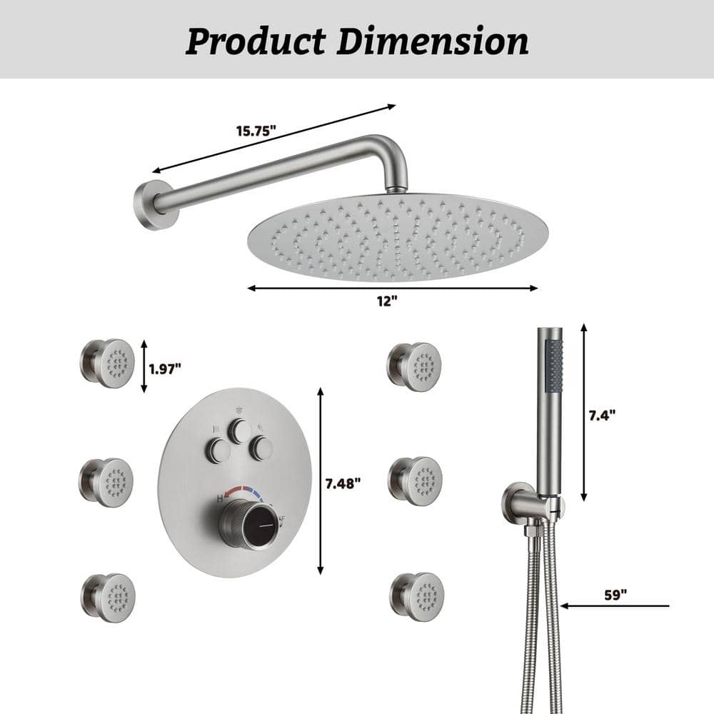 Brushed Nickel Dual Shower System with Rainfall and Body Jets