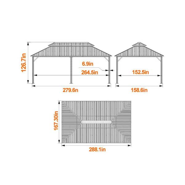 24 ft. x 14 ft. Wood Grain Aluminum Hardtop Gazebo Double Roof with Netting