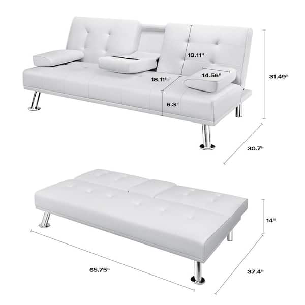 Modern Faux Leather Futon Sofa Bed Fold Up & Down Recliner Couch White NEW 