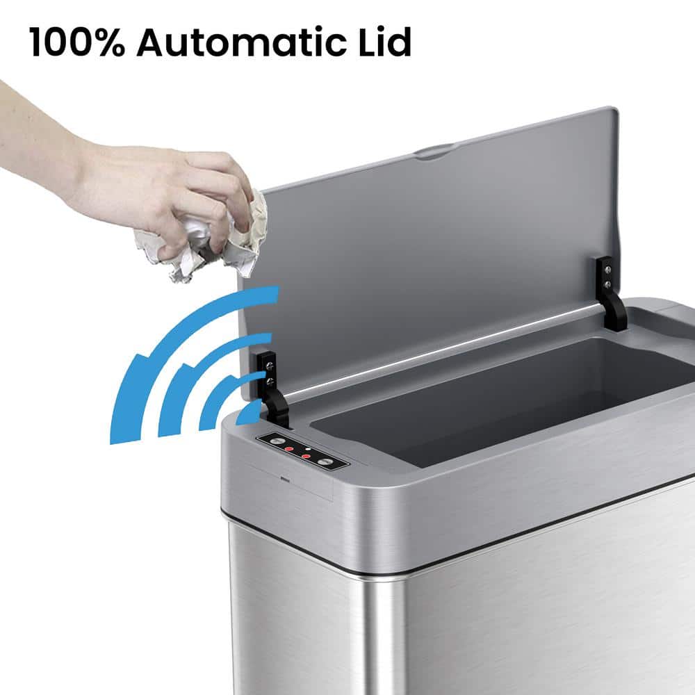 Slim Silver Stainless Steel Touchless Motion Sensor Trash Can 4 Gallon