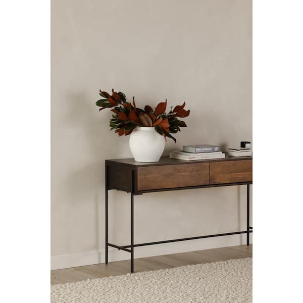 Medium Brown Solid Acacia Wood Console Table With Solid Iron Base. Medium Brown Solid Acacia Wood Console Table With Solid Iron Base.