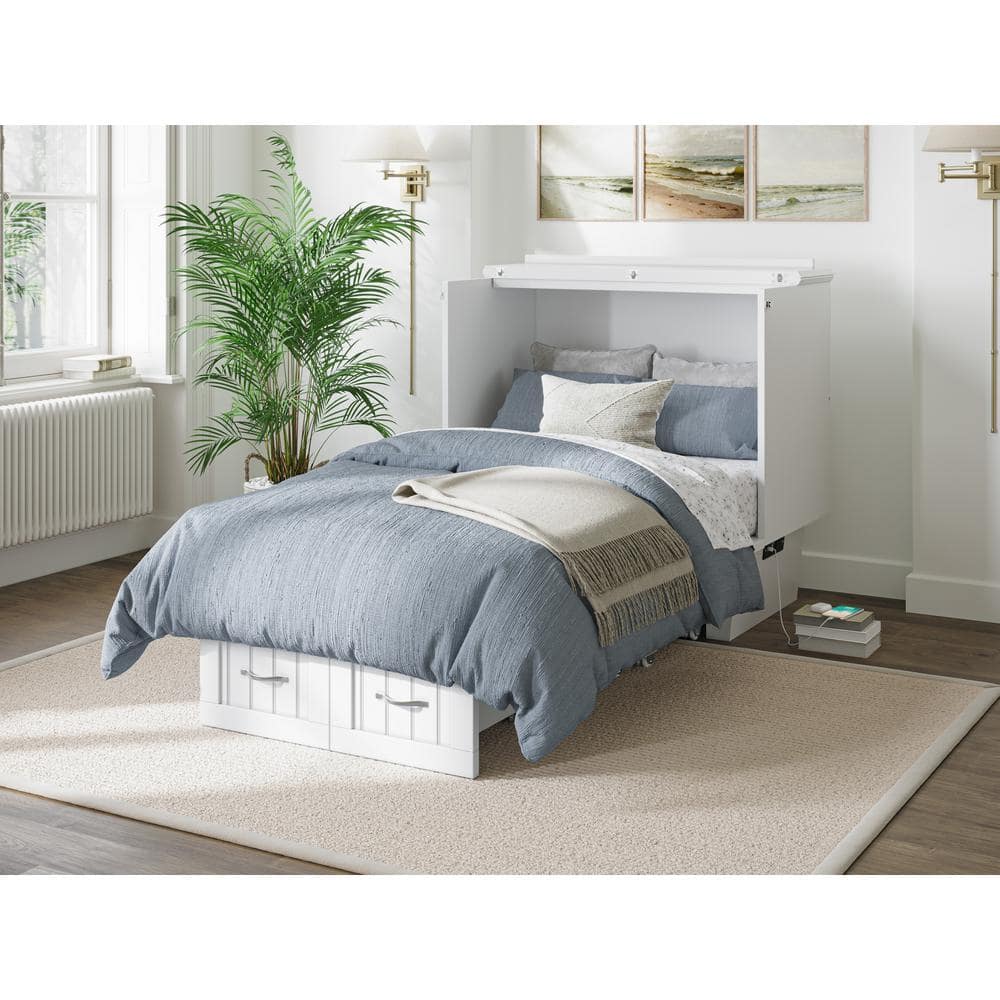 Nantucket White Twin Murphy Bed Chest with Storage Drawers