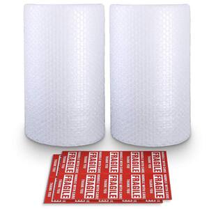 2-Pack 3/16" x 12" x 72' Bubble Cushioning Nylon Wrap Rolls with 20 Fragile Stickers for Packaging Shipping Mailing