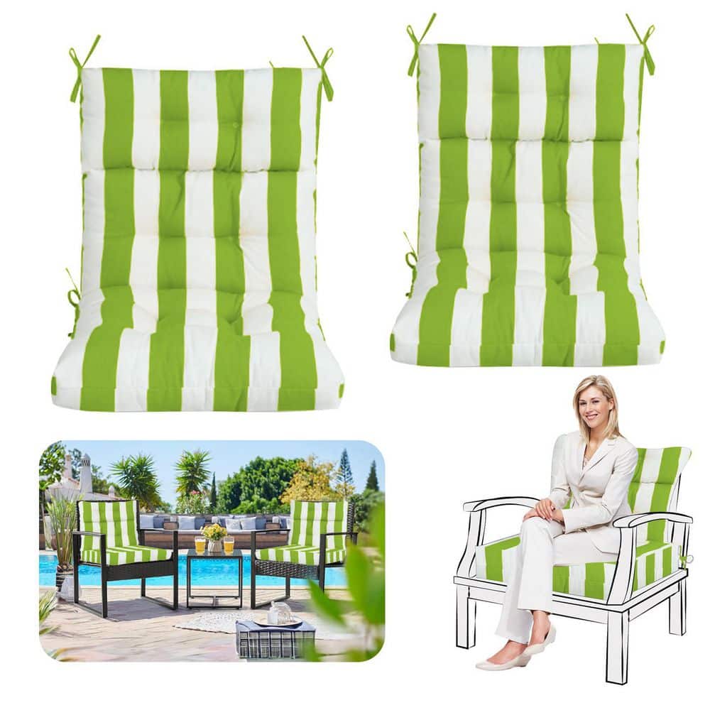 44 in x 20 in Outdoor High Back Dining Chair Cushion Tie Tufted Replacement for Patio Furniture Grass Green (2-Pack)