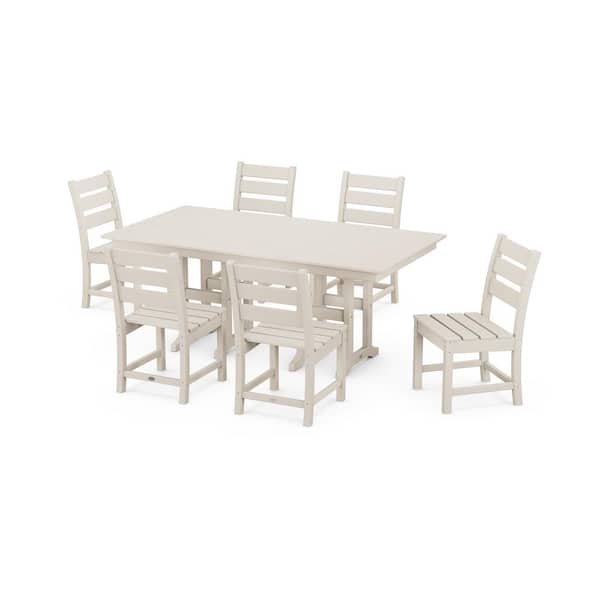 POLYWOOD Grant Park Sand 7-Piece Plastic Side Chair Outdoor Dining Set