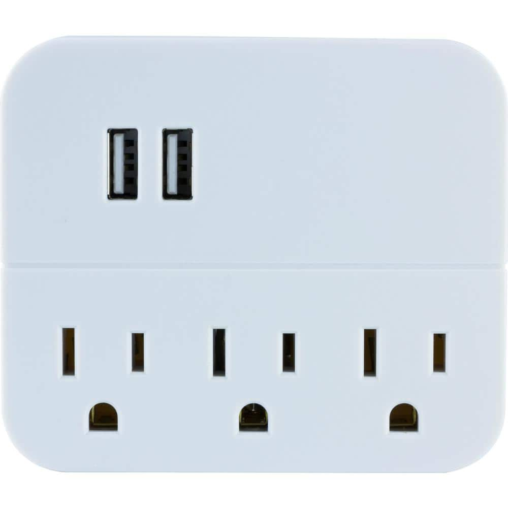 GE 3-Outlet 2-USB Charging Station in White