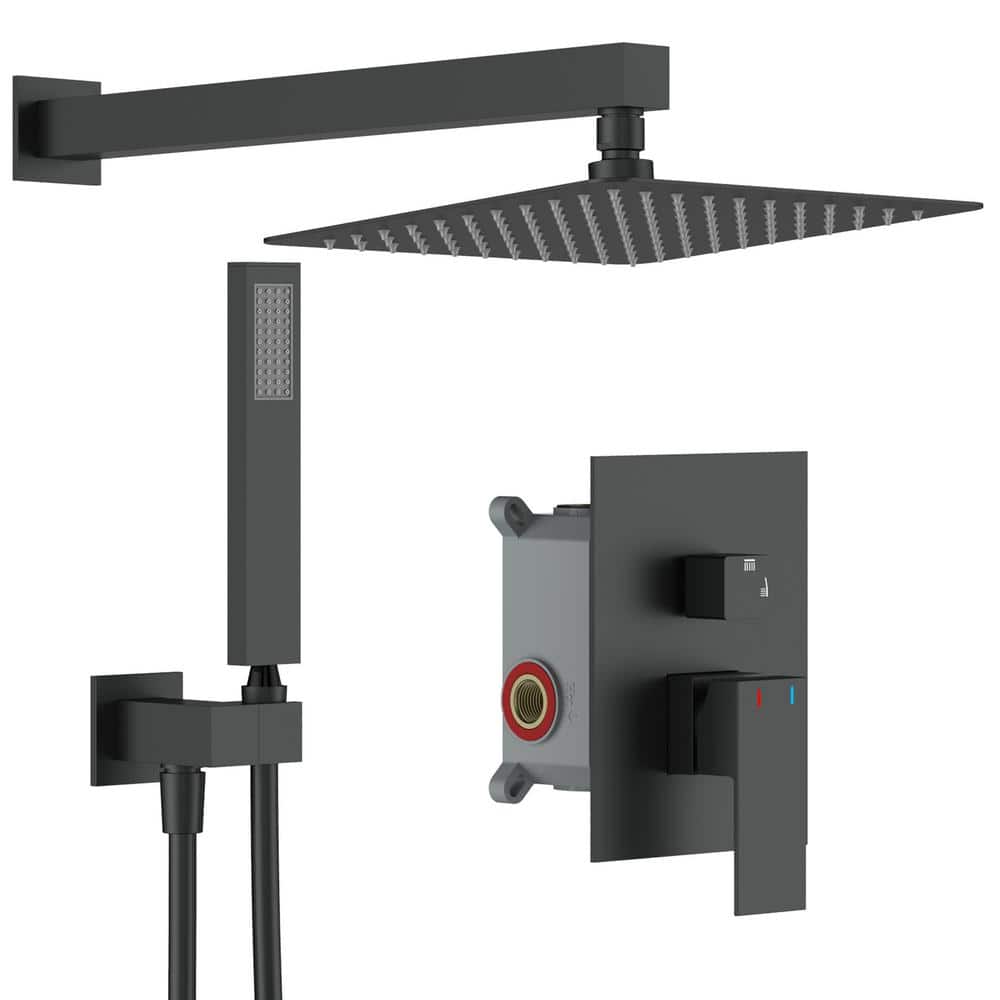 Single-Handle 2-Spray Square High Pressure 12 in. Shower Head with Hand Shower Faucet in Matte Black (Valve Included) price history on PriceWatchPro