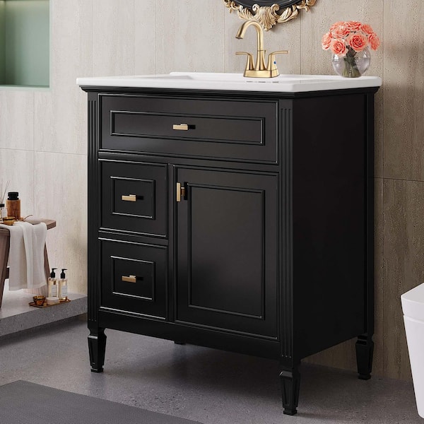 30 in. Single Sink Black Bath Vanity with White Ceramic Top (Requires Assembly)