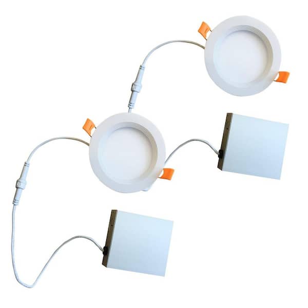 4 in. Canless 3000K, 65-Watt Equivalent, White Round Dimmable LED Baffle Recessed Downlight with J-Box Included (2-Pack)