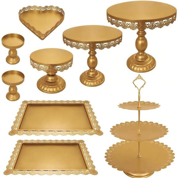9-Piece 5 oz. Metal Cupcake Stand Set, Dessert Plate Cake Serving Tray for Birthday, Party, Wedding, Anniversary, Gold