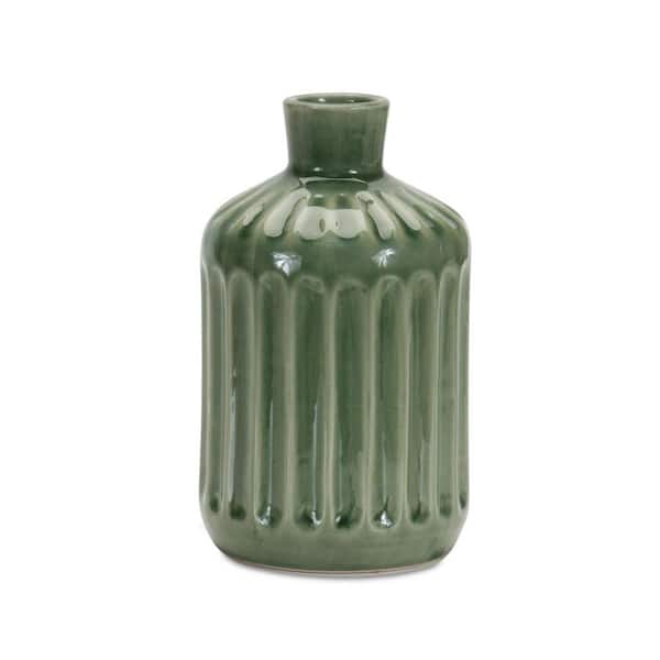 HomeRoots 7 in. Green Terra Cotta Bud Decorative Vase