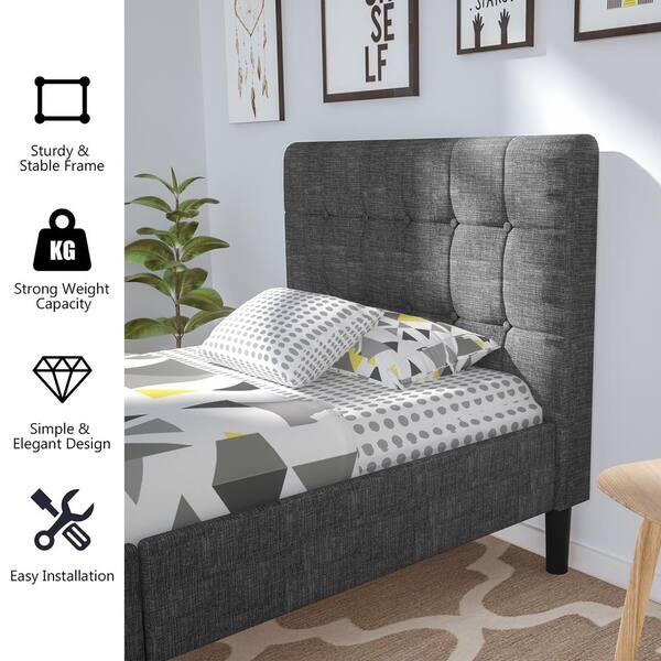 Costway Gray Twin Upholstered Bed Frame Button Tufted Costway Gray Twin Upholstered Bed Frame Button Tufted