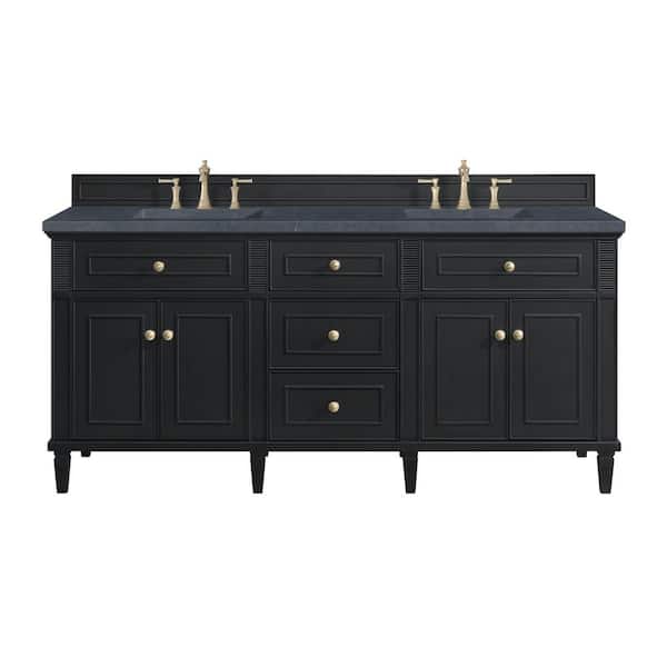 James Martin Vanities Lorelai 72.0 in. W x 23.5 in. D x 34.06 in. H Double Sink Bath Vanity in Black Onyx with Charcoal Soapstone Quartz Top