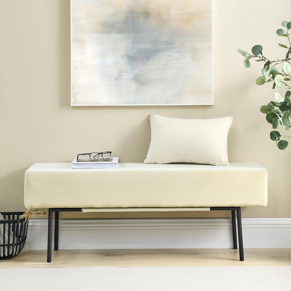 Beige Contemporary 45 in. Velvet Upholstered Bedroom Bench Without Back