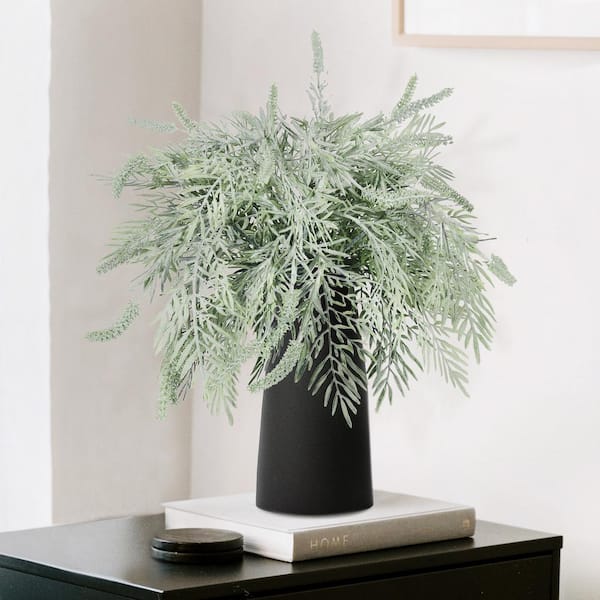 14 in. Soft Touch Frosted Artificial Mixed Willow Rosemary Fern Leaf Stem Plant Greenery Foliage Bush (Set of 2)
