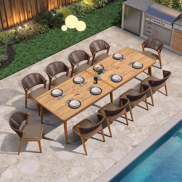 PURPLE LEAF 11-Piece Aluminum Wicker Dining Table and Chairs Patio Outdoor Dining Set Teak Furniture Set with Cushions, Grey