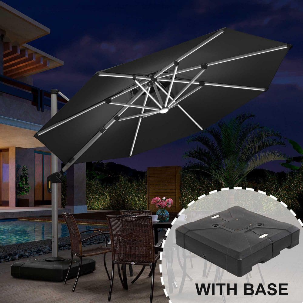 11 ft. Octagon Aluminum Solar Powered LED Patio Cantilever Offset Umbrella with Stand, Black price history on PriceWatchPro