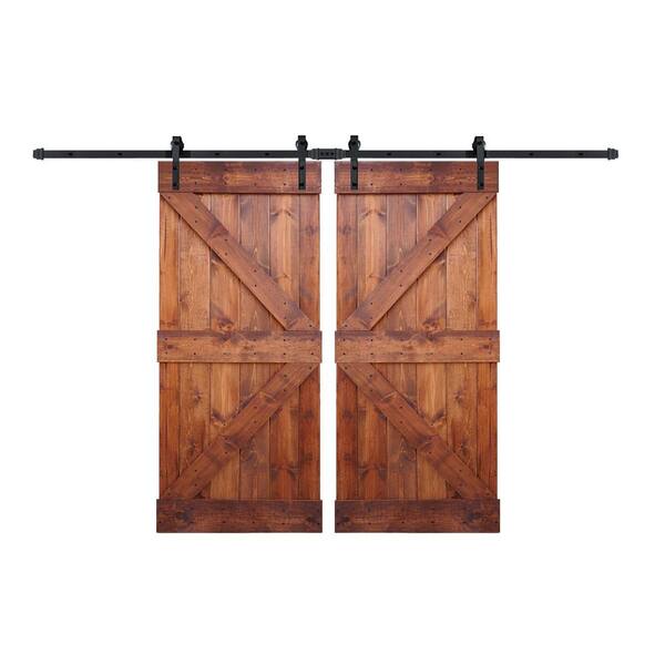 Wellhome 72 In X 84 In K Series Red Walnut Diy Finished Knotty Pine Wood Double Sliding Barn Door Slab With Hardware Kit S72 2 B36c2 Cn The Home Depot