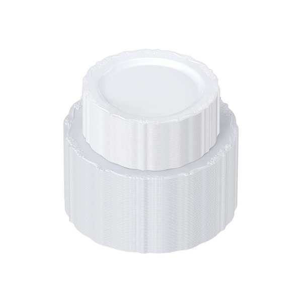 Plastic Disposable Plates, 100 Pcs White Plastic Plates, Heavy Duty Plastic Plates with Dinner Plates and Dessert Plates