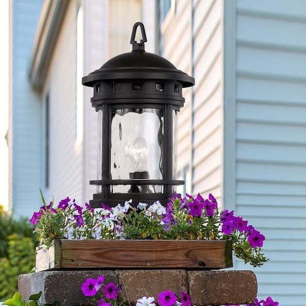Boardwalk 18.5 in. 1-Light Black Outdoor Lamp Post Light Fixture with Water Glass
