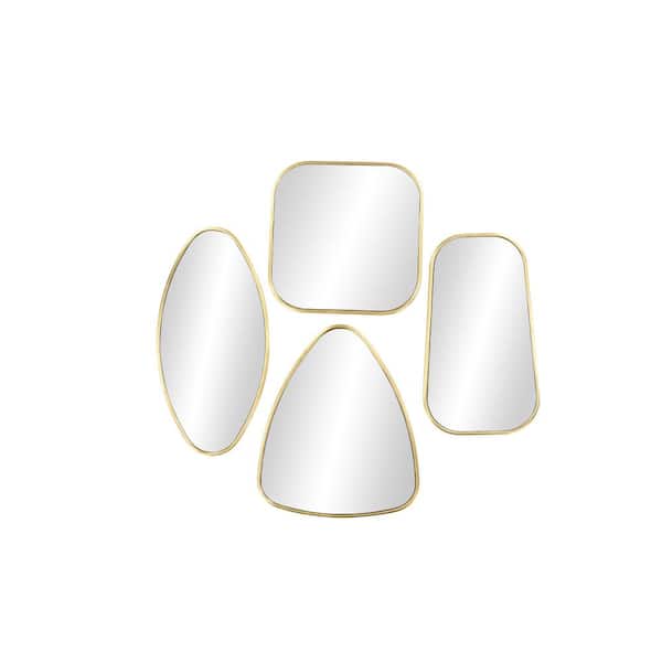20 in. x 17 in. Geometric Framed Gold Wall Mirror with Varying Shapes (Set of 4)