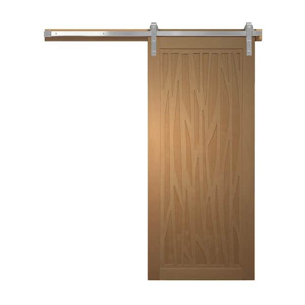 VeryCustom 30 in. x 84 in. Howl at the Moon Sands Wood Sliding Barn Door with Hardware Kit in Stainless Steel