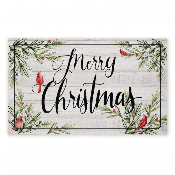 Rustic Merry Christmas Cardinals Red 18 in. x 30 in. Polyester Non-Slip Outdoor Door Mat