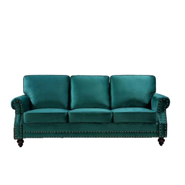 US Pride Furniture Ramos 85 in. W Green RoundArm Velvet Nailhead Straight Lawson Sofa S5673S