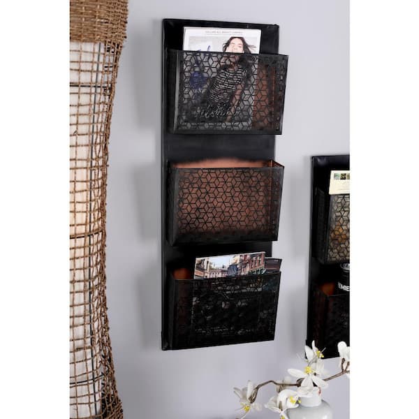 Litton Lane Black Iron 3-Pocket Letter Holder