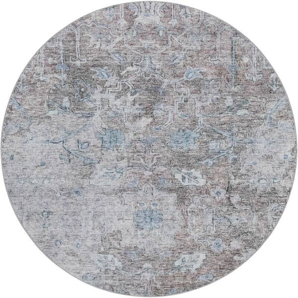 Dream Shag Premium Machine Washable Abstract ADS801 Mocha 8 ft. x 8 ft. Round Rug