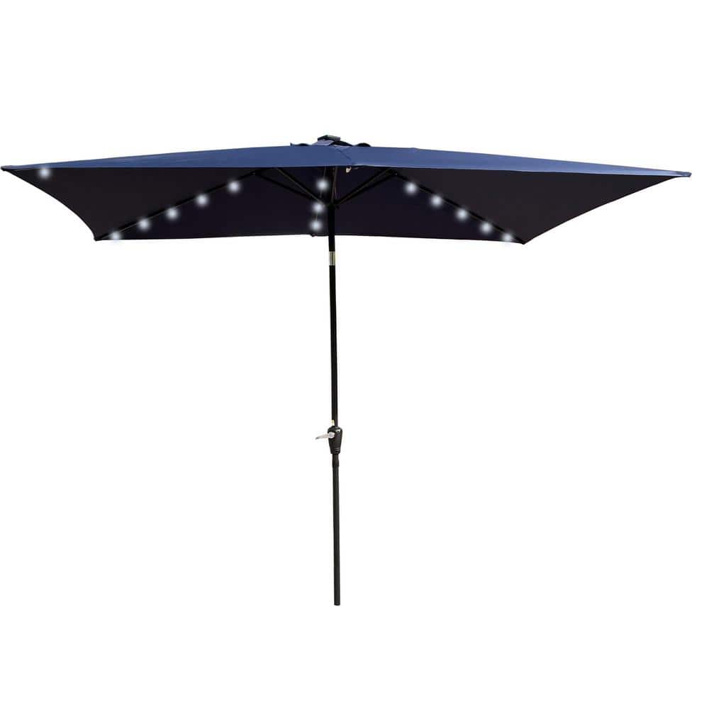 10 ft x 6.5 ft Rectangular Market Patio Umbrella with Push Button Tilt and LED Lights in Blue price history on PriceWatchPro