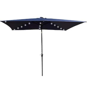 10 ft x 6.5 ft Rectangular Market Patio Umbrella with Push Button Tilt and LED Lights in Blue