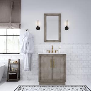 Hugo 24 in. W x 22 in. D Bath Vanity in Grey Oak with Marble Vanity Top in White with White Basin and Hook Faucet