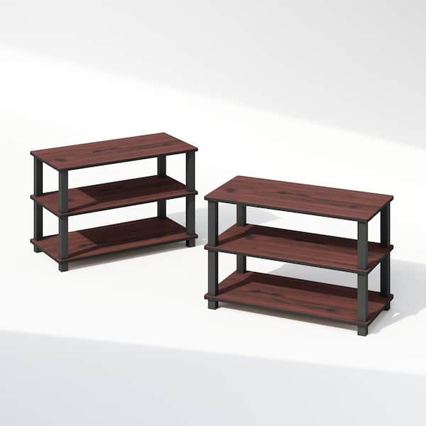 Furinno Turn-S-Tube 15.4 in. Tall Dark Cherry/Black Wood 3-Shelf Bookcase (Set of 2)