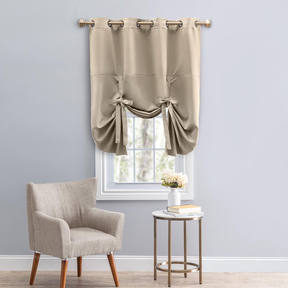 Putty Blackout Polyester Balloon Shade Grommet Panel with Bow Ties