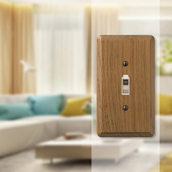 Contemporary 1 Gang Toggle Wood Wall Plate - Medium Oak
