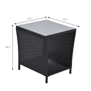 Black Square PE Rattan and Steel Frame 20.1 in. Outdoor Bistro, Outdoor Coffee Table with Storage Shelf