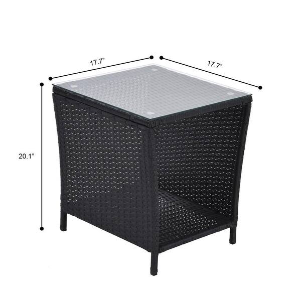 AULEDIO Black Square PE Rattan and Steel Frame 20.1 in. Outdoor Bistro, Outdoor Coffee Table with Storage Shelf