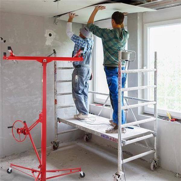 Unbranded - 16 ft. Heavy Duty Steel Drywall Lifter Panel Hoist Jack Rolling Caster Construction Lockable 150 lbs. Load Capacity