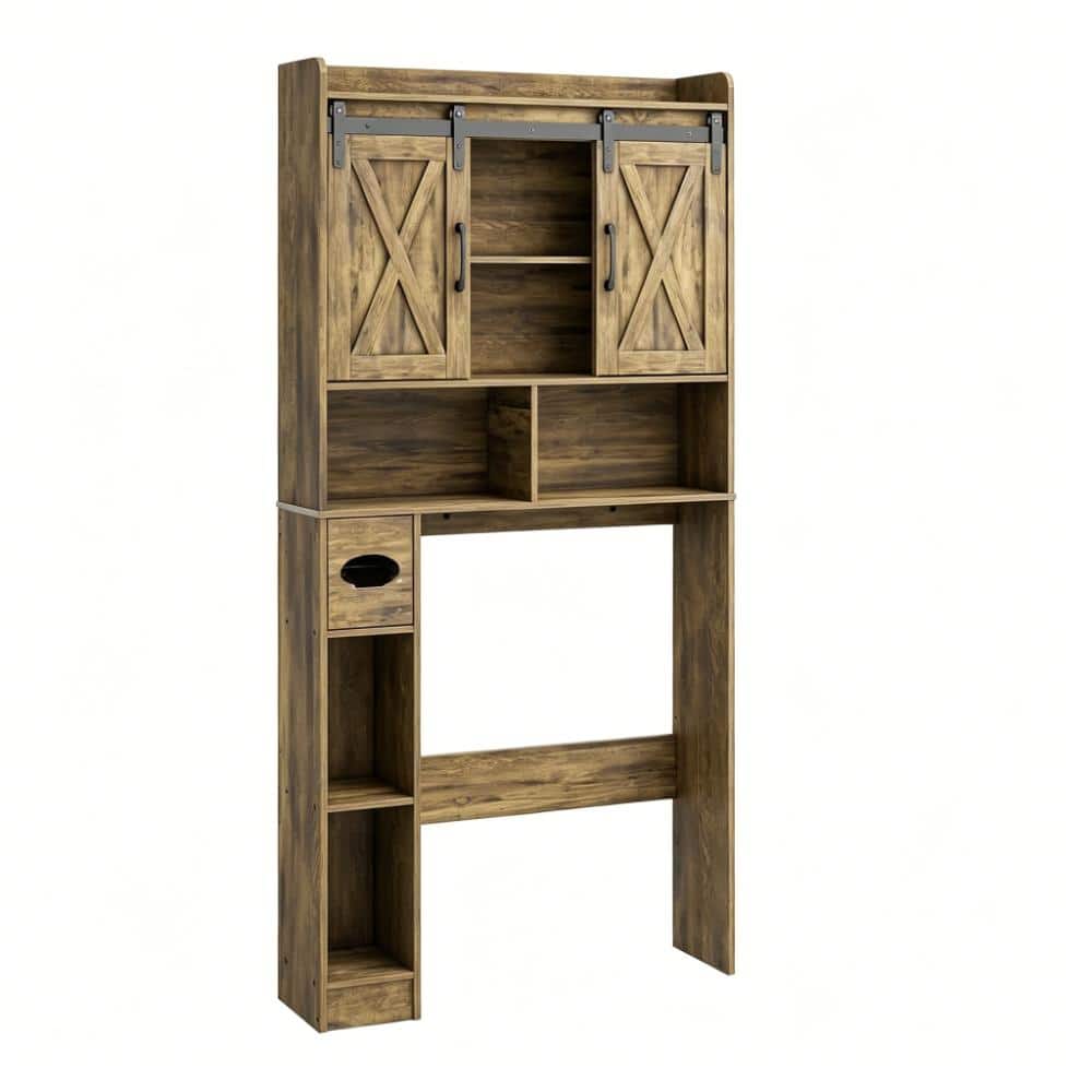 32.29 in. W x 67.79 in H x 7.71 in. D Wood in Gray Over The Toilet Storage Cabinet with Sliding Door price history on PriceWatchPro