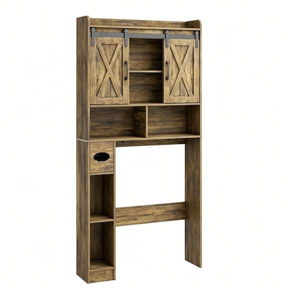 32.29 in. W x 67.79 in H x 7.71 in. D Wood in Gray Over The Toilet Storage Cabinet with Sliding Door