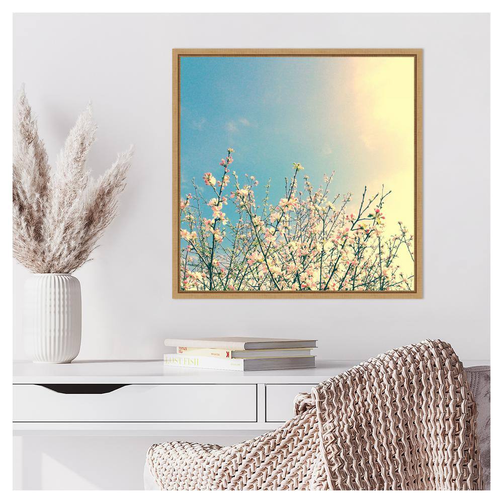 Springing Pink I Contemporary Canvas Print with Maple Floater Frame