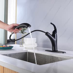Single Handle Pull-Out Sprayer Kitchen Faucet Deckplate Included in Matte Black