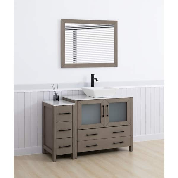 48 in. W Single Basin Driftwood Gray Bath Vanity with White Engineered Marble Top and Mirror
