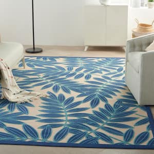 Aloha Navy 6 ft. x 9 ft. Floral Contemporary Indoor/Outdoor Patio Area Rug